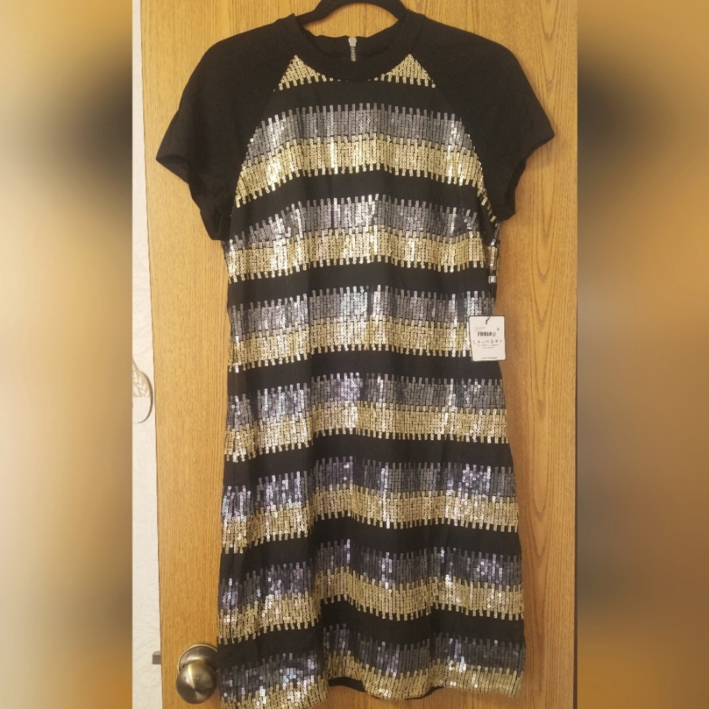 NWT Laundry Black and Gold Sequin Dress Size 8